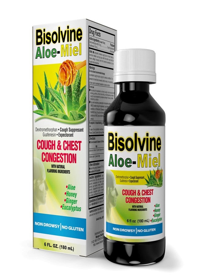Menper Bisolvine Aloe-Miel Cough Syrup - Effective Cough Suppressant & Expectorant with Guaifenesin & Dextromethorphan for Throat Relief & Mucus Control - Cold & Cough Relief Solution, 6 fl oz, 1-Pack - Image 1